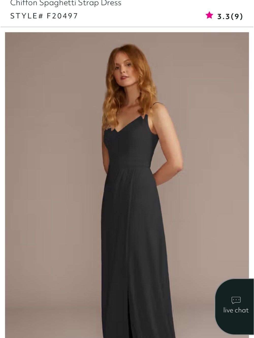 David’s Bridal Bridesmaid Dress - Chiffon Spaghetti Strap in Black - Size 18